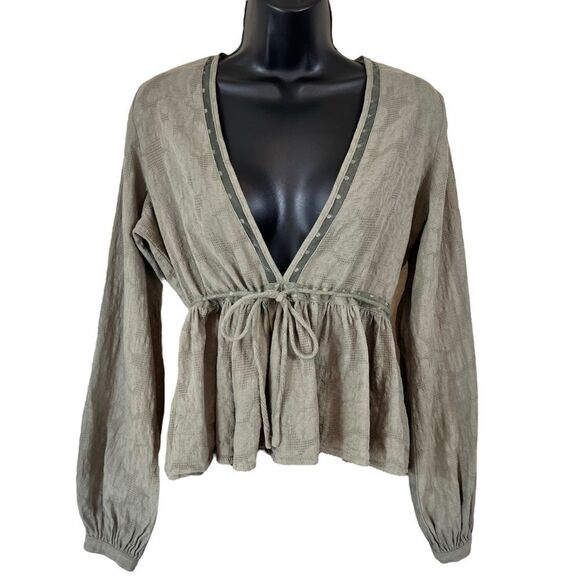 Anthropologie Anama Boho Khaki Banded Waist Blouse - Picture 1 of 9